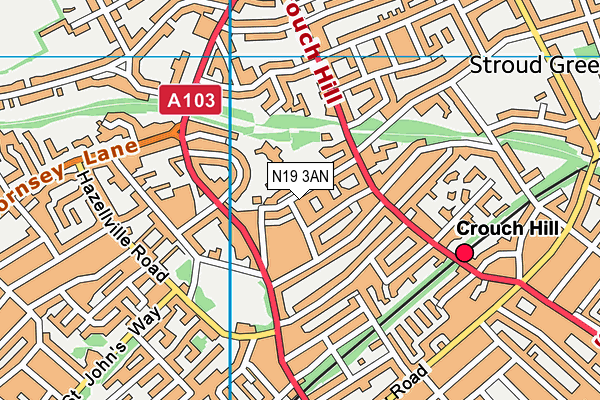 N19 3AN map - OS VectorMap District (Ordnance Survey)