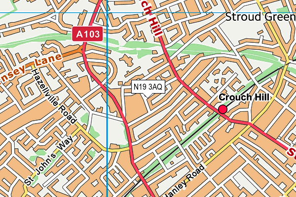 N19 3AQ map - OS VectorMap District (Ordnance Survey)