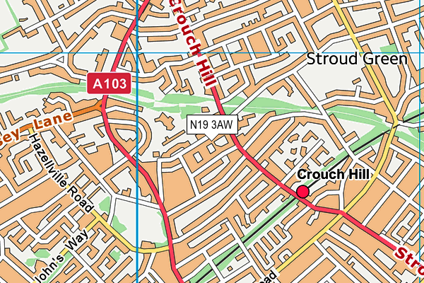 N19 3AW map - OS VectorMap District (Ordnance Survey)
