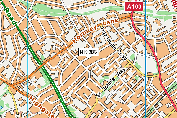 N19 3BG map - OS VectorMap District (Ordnance Survey) N19 3BG map - OS VectorMap District (Ordnance Survey)