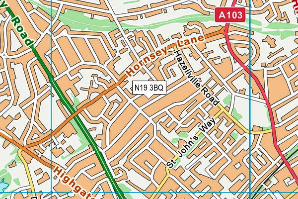 N19 3BQ map - OS VectorMap District (Ordnance Survey) N19 3BQ map - OS VectorMap District (Ordnance Survey)