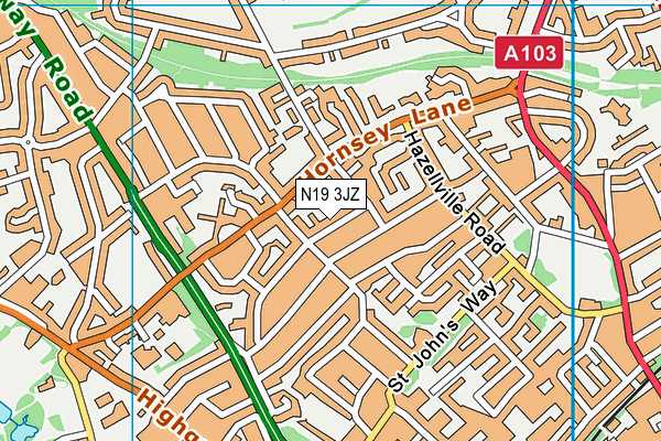 N19 3JZ map - OS VectorMap District (Ordnance Survey)