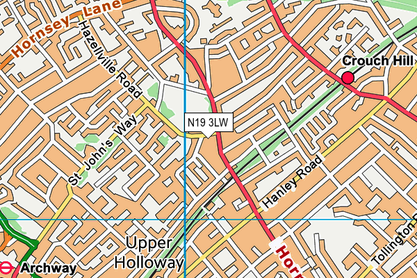 N19 3LW map - OS VectorMap District (Ordnance Survey)
