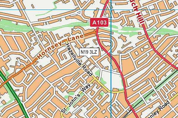N19 3LZ map - OS VectorMap District (Ordnance Survey) N19 3LZ map - OS VectorMap District (Ordnance Survey)