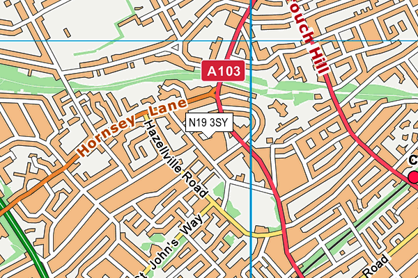 N19 3SY map - OS VectorMap District (Ordnance Survey) N19 3SY map - OS VectorMap District (Ordnance Survey)