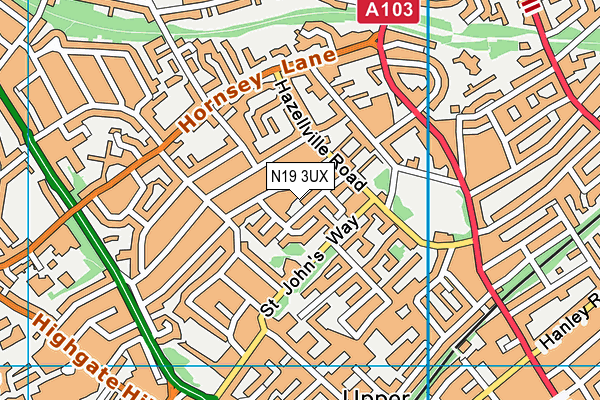 N19 3UX map - OS VectorMap District (Ordnance Survey) N19 3UX map - OS VectorMap District (Ordnance Survey)