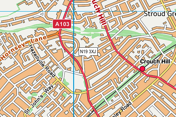 N19 3XJ map - OS VectorMap District (Ordnance Survey)