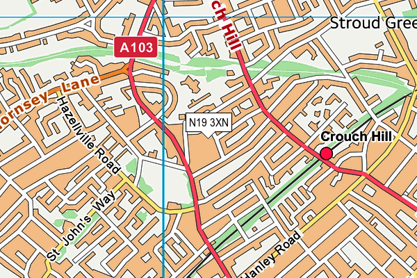 N19 3XN map - OS VectorMap District (Ordnance Survey)