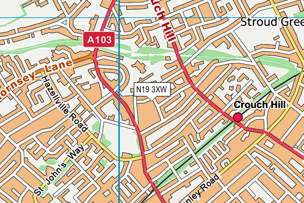 N19 3XW map - OS VectorMap District (Ordnance Survey)