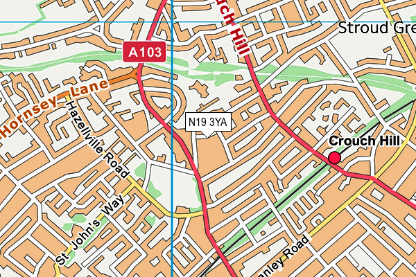 N19 3YA map - OS VectorMap District (Ordnance Survey) N19 3YA map - OS VectorMap District (Ordnance Survey)