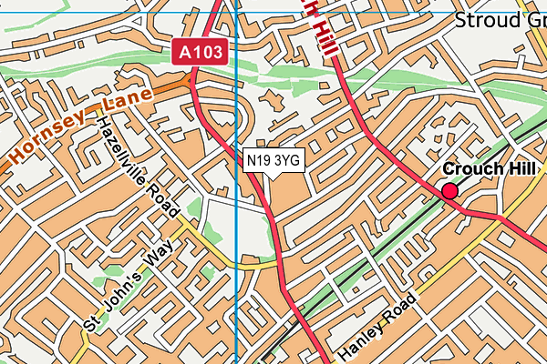 N19 3YG map - OS VectorMap District (Ordnance Survey)