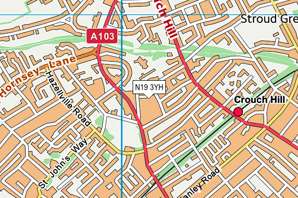 N19 3YH map - OS VectorMap District (Ordnance Survey) N19 3YH map - OS VectorMap District (Ordnance Survey)