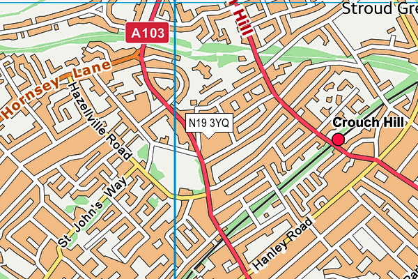 N19 3YQ map - OS VectorMap District (Ordnance Survey)