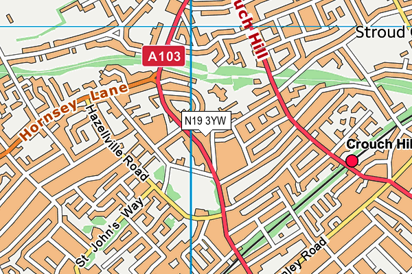 N19 3YW map - OS VectorMap District (Ordnance Survey) N19 3YW map - OS VectorMap District (Ordnance Survey)