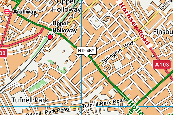 N19 4BY map - OS VectorMap District (Ordnance Survey)