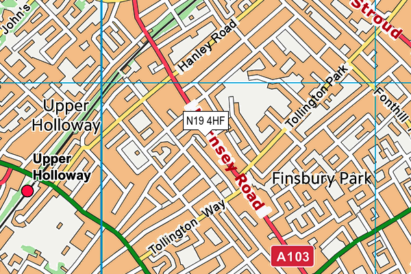 N19 4HF map - OS VectorMap District (Ordnance Survey)