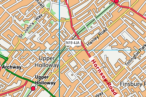 N19 4JA map - OS VectorMap District (Ordnance Survey)