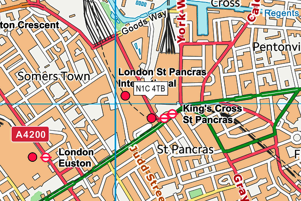 N1C 4TB map - OS VectorMap District (Ordnance Survey)