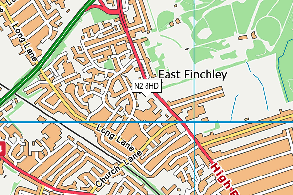 N2 8HD map - OS VectorMap District (Ordnance Survey)