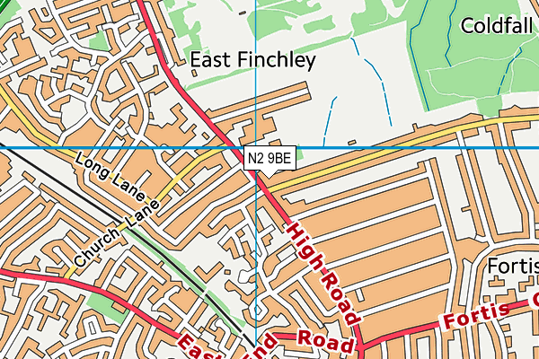 N2 9BE map - OS VectorMap District (Ordnance Survey)