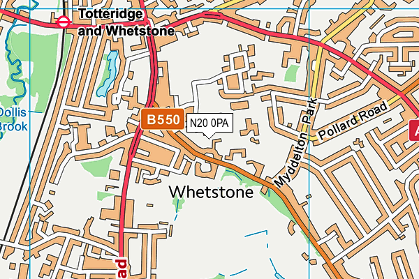 N20 0PA map - OS VectorMap District (Ordnance Survey)