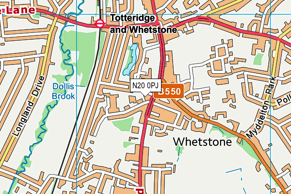 N20 0PJ map - OS VectorMap District (Ordnance Survey)