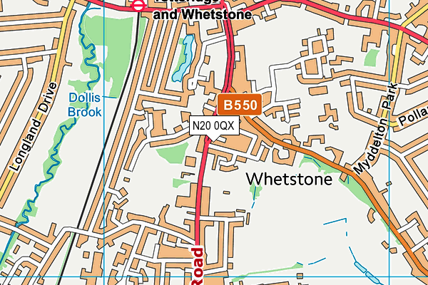 N20 0QX map - OS VectorMap District (Ordnance Survey)