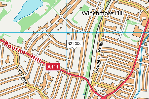 N21 3QJ map - OS VectorMap District (Ordnance Survey)