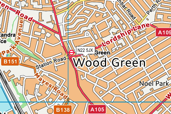 N22 5JX map - OS VectorMap District (Ordnance Survey) N22 5JX map - OS VectorMap District (Ordnance Survey)