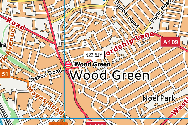 N22 5JY map - OS VectorMap District (Ordnance Survey)
