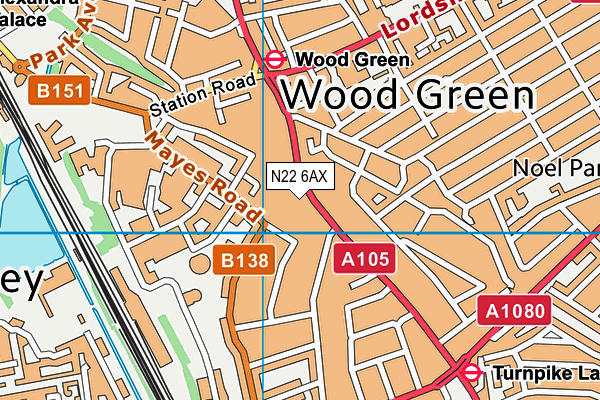 N22 6AX map - OS VectorMap District (Ordnance Survey)