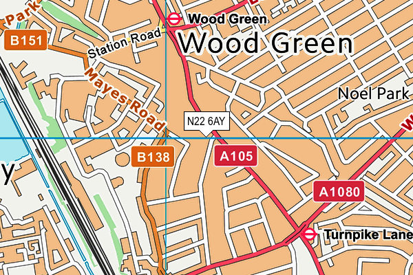 N22 6AY map - OS VectorMap District (Ordnance Survey) N22 6AY map - OS VectorMap District (Ordnance Survey)
