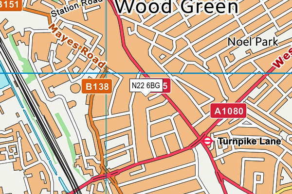 N22 6BG map - OS VectorMap District (Ordnance Survey) N22 6BG map - OS VectorMap District (Ordnance Survey)