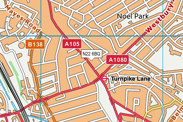 N22 6BQ map - OS VectorMap District (Ordnance Survey)