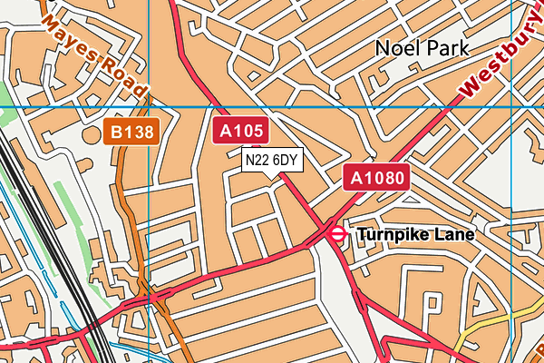N22 6DY map - OS VectorMap District (Ordnance Survey) N22 6DY map - OS VectorMap District (Ordnance Survey)