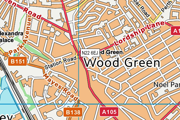 N22 6EJ map - OS VectorMap District (Ordnance Survey)