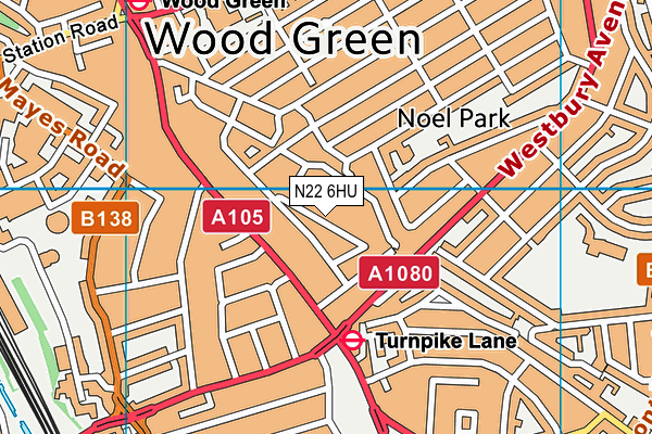 N22 6HU map - OS VectorMap District (Ordnance Survey) N22 6HU map - OS VectorMap District (Ordnance Survey)