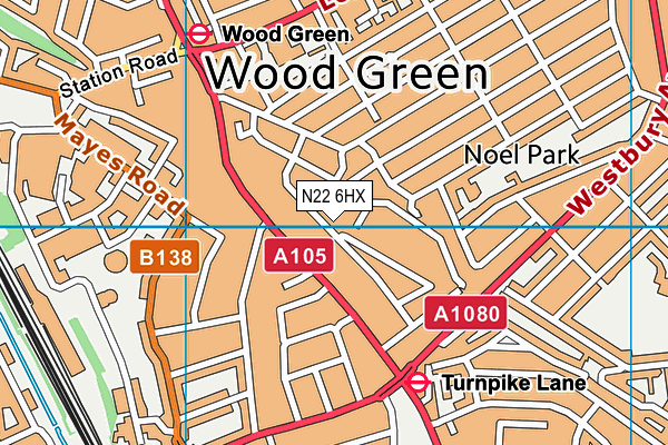 N22 6HX map - OS VectorMap District (Ordnance Survey) N22 6HX map - OS VectorMap District (Ordnance Survey)