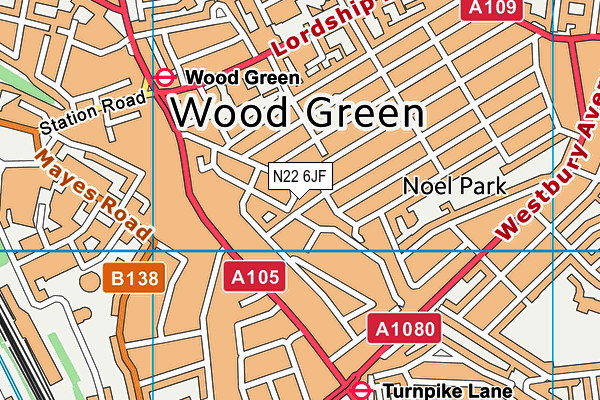 N22 6JF map - OS VectorMap District (Ordnance Survey) N22 6JF map - OS VectorMap District (Ordnance Survey)