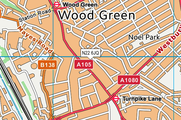 N22 6JQ map - OS VectorMap District (Ordnance Survey) N22 6JQ map - OS VectorMap District (Ordnance Survey)