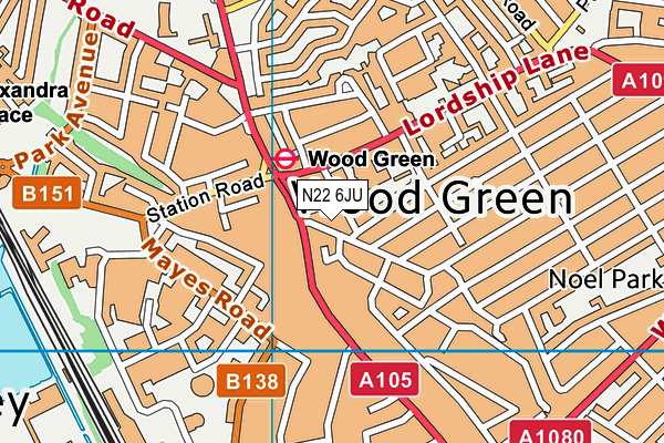 N22 6JU map - OS VectorMap District (Ordnance Survey) N22 6JU map - OS VectorMap District (Ordnance Survey)