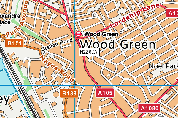 N22 6LW map - OS VectorMap District (Ordnance Survey) N22 6LW map - OS VectorMap District (Ordnance Survey)