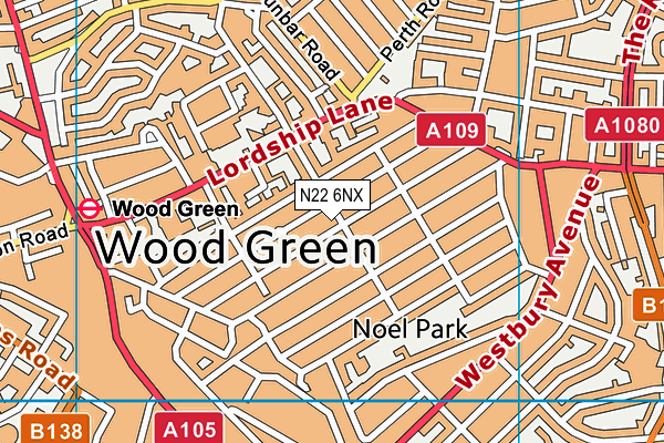 N22 6NX map - OS VectorMap District (Ordnance Survey) N22 6NX map - OS VectorMap District (Ordnance Survey)