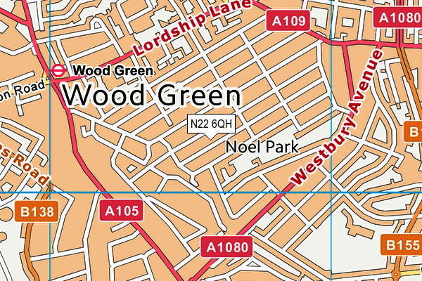 N22 6QH map - OS VectorMap District (Ordnance Survey)