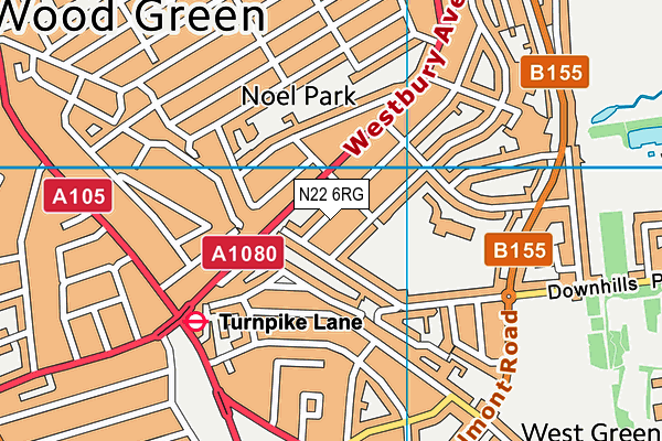 N22 6RG map - OS VectorMap District (Ordnance Survey)
