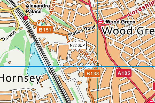 N22 6UP map - OS VectorMap District (Ordnance Survey)