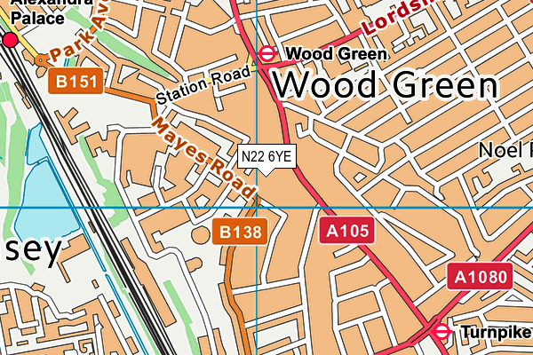 N22 6YE map - OS VectorMap District (Ordnance Survey) N22 6YE map - OS VectorMap District (Ordnance Survey)