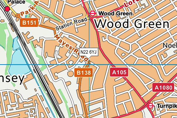 N22 6YJ map - OS VectorMap District (Ordnance Survey)