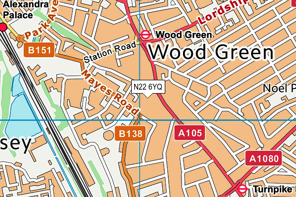 N22 6YQ map - OS VectorMap District (Ordnance Survey) N22 6YQ map - OS VectorMap District (Ordnance Survey)