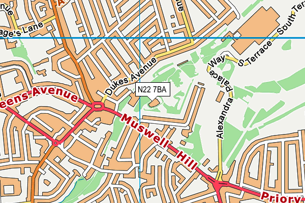N22 7BA map - OS VectorMap District (Ordnance Survey) N22 7BA map - OS VectorMap District (Ordnance Survey)